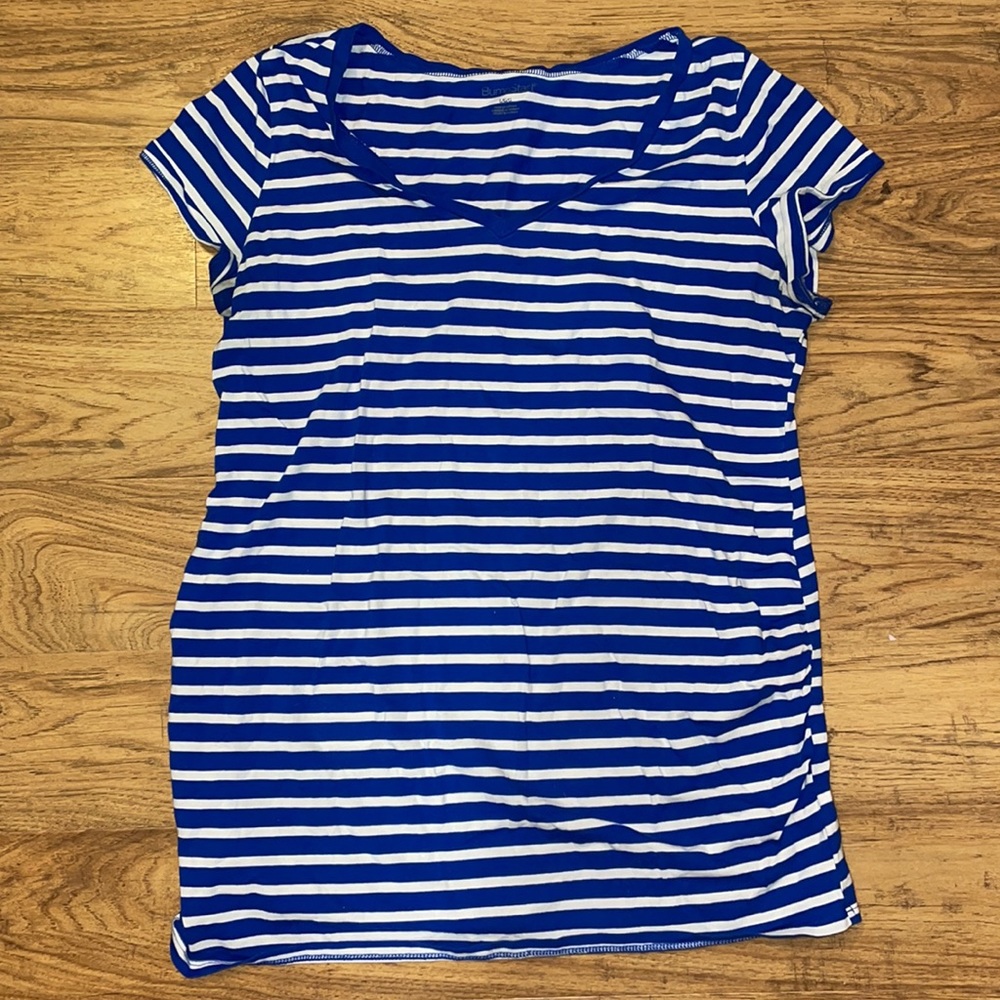 BumpStart blue striped v-neck maternity tee, size large